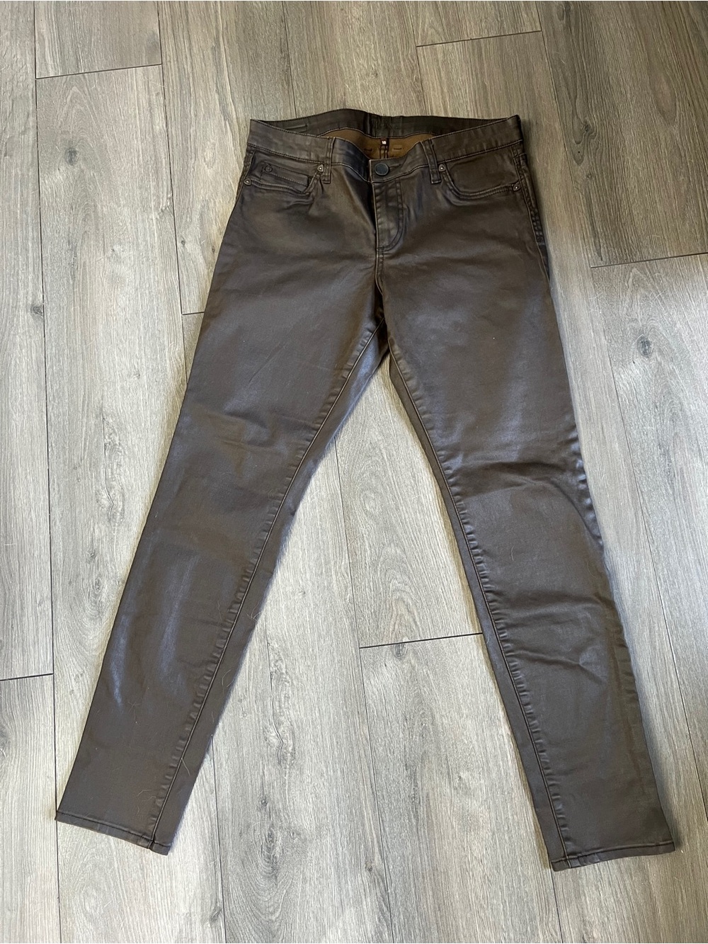 Kut from the Kloth Coated Denim Dark Brown Skinny Jeans Size 10
